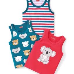 Babyhug 100% Cotton Sleeveless Sando Teddy & Koala Bear Print Pack of 3 - Multicolour-picture-29