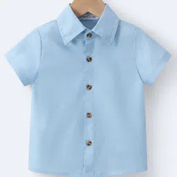 Mark & Mia Cotton Half Sleeves Solid Color Shirt - Light Blue-picture-29