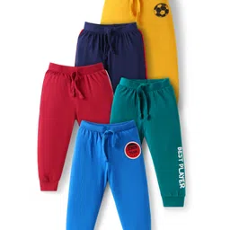 Babyhug Cotton Knit Full Length Lunge Pants with Sports Theme Print & Tape Detailing Pack of 5 - Multicolor-picture-21