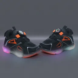 NEW STEPS Mesh Detailed & Colour Blocked WIth Button Closure LED Shoes - Black-picture-24