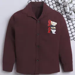 Fourfolds Cotton Blend Woven Full Sleeves Relax Text Printed Shirt - Maroon-picture-24