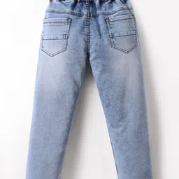 Olio Kids Full Length Distressed Washed Denim Jeans with Text Print - Light Blue image 2