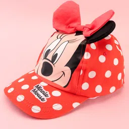 Babyhug Disney Cotton Woven Summer Cap with Minnie Mouse Family Graphics & 3 D Ear Applique Red - Diameter - 16 cm image 2