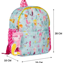 Rosada Mermaid Printed Backpack for Kids With Matching Keychain hanging, Waterproof Trendy and Spacious Kids Backpack, Stylish Bag for Kids - Small(10 Inches) image 2