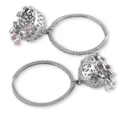 manuvi jewels Elegant Silver-Plated American Diamond Necklace & Earrings Set For Women image 2