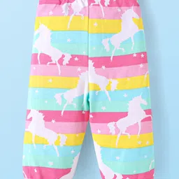 Babyhug Interlock Knit Footed Leggings with Polka Dots Unicorn & Hearts Print - Pink & Purple image 3