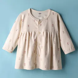 Zero Sinker Knit Full Sleeves Co-ords Night Suit With Floral Print - Beige image 3