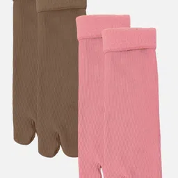 StyFun Women Pack Of 2 Ribbed Calf Length Thermal Warm Winter Thumb Toe Crew Socks-image-0
