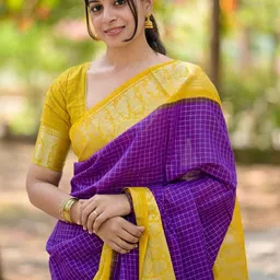Moda Rapido Checked Silk Blend Handloom Banarasi Saree image 3