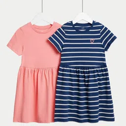 Marks & Spencer Girls Pack of 2 Striped Cotton Fit & Flare Dress-picture-54