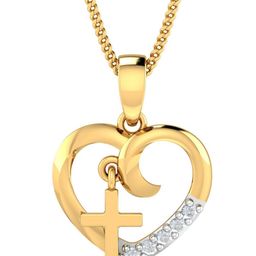 KUBERBOX 18KT Gold Christian Love Diamonds-Studded Pendant - 0.98 gm-picture-4