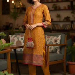 House of Pataudi Printed Round Neck Kurta & Trousers With Dupatta image 4