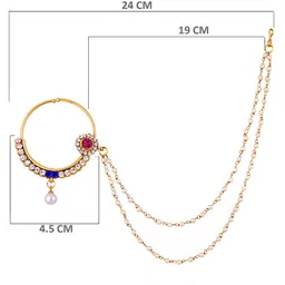 LUCKY JEWELLERY Gold-Plated Cubic Zirconia Chained Nosepin image 4