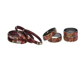 1ST TIME Set Of 8 Maroon Alloy Artificial Stones & Beads Antique Bangles-picture-37