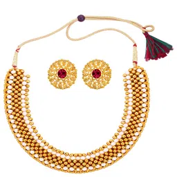 heer collection DIVASTRI 1g Micron Gold-Plated Cubic Zirconia Stone Studded & Beaded Jewellery Set-picture-20