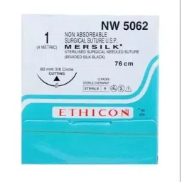 Ethicon 1 USP Black 3/8 Circle Cutting Mersilk Sutures NW5062 Pack of 12 Pcs-picture-10