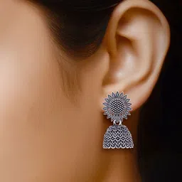 Sangria Set Of 6 Silver Plated Oxidised Dome Shaped Jhumkas image 2