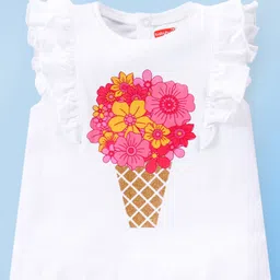 Babyhug Cotton Knit Frill Sleeves Floral Bouquet Printed Top with Frill Detailing - White-picture-12