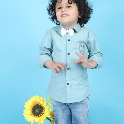 Polka Tots Full Sleeves Placement Cartoon Printed Shirt - Blue-picture-2