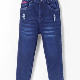 Olio Kids Denim Woven Full Length Distressed Jeans Solid Colour - Deep Blue-picture-16