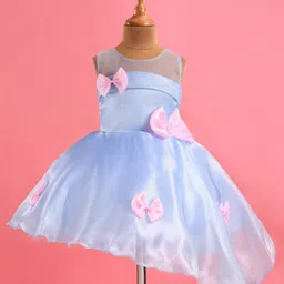Bluebell Tissue Woven Sleeveless Party Frock With Bow Appliques - Light Blue-picture-17