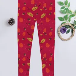 BABY NATION Leaves Printed Leggings - Red-image-69