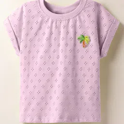 Little Kangaroos Cotton Knit Half Sleeves Chifilli Top with Patch Detailing - Lilac-image-65