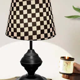 Homesake Bedside Black Metal Table Lamp with Fabric Shade, E27 holder, Urn, Bedside Light, Bedroom, Chessboard Shade-picture-11
