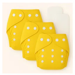 Sparkle Joy Free Size Reusable Cloth Diaper With Insert Pad 3 Pcs Diaper With 2 Pcs Insert- Yellow-picture-19