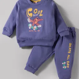 Zero Terry Knit Full Sleeves T-Shirt & Joggers Set with Bear Print - Royal Blue-picture-23