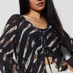 Ginger by Lifestyle Print Bell Sleeve Crop Top image 3