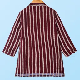 Babyhug Woven Lurex Striped Kurta Pyjama Set - Maroon image 3