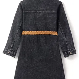 Hola Bonita Denim Woven Full Sleeves Solid Shirt Dress - Black image 3