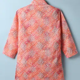 Ridokidz Full Sleeves Swirl Leaves Printed Kurta Pyjama Set - Peach image 3