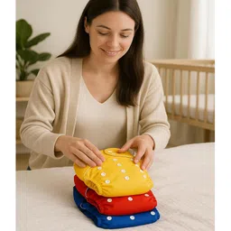 Sparkle Joy Free Size Reusable Cloth Diaper With Insert Pad 3 Pcs Diaper With 2 Pcs Insert- Yellow image 3