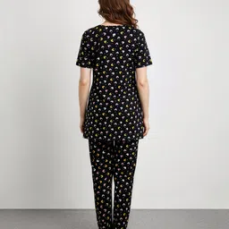 Bella Mama Cotton Knit Half Sleeves Co-ords Nursing Night Suit with Heart Print - Black image 4