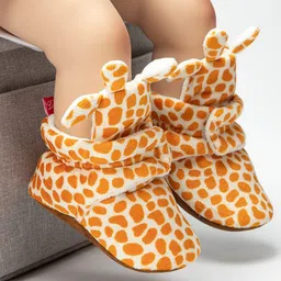 Neska Moda Giraffe Designed Velcro Closure Booties - Yellow image 4