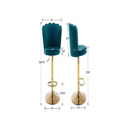 Doe Buck Teal Blue Velvet Shell Back Adjustable Bar Chair with Gold Base image 5
