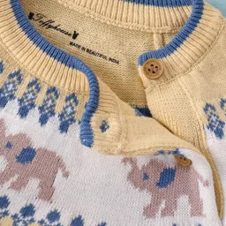 ToffyHouse Cotton Knitted Full Raglan Sleeves Sweater Romper with Elephant Design - Cream image 5