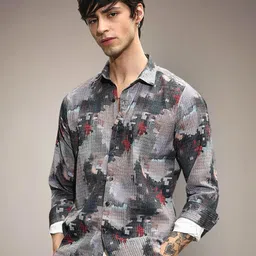 Moda Rapido Men Abstract Printed Spread Collar Casual Shirt-image-67