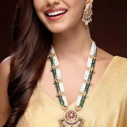ADIVA 22K Gold-Plated Ruby & Green Kundan Stone-Studded Beaded Premium Handcrafted Rajwadi Jewellery Set-picture-40