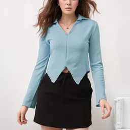 Molly & Michel Women Textured Shirt Style Crop Top-picture-24