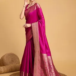 VARNI FABRICS Zari Silk Blend Banarasi Saree image 5