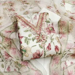 Maroosh Floral Printed Beads And Stones EmbellishedOrganza Unstitched Dress Material-picture-16