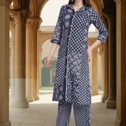 FASHOR Geometric Printed Cotton A-Line Tunic With Trousers Co-Ords-image-18