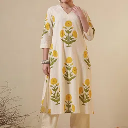 Anouk Women Ethnic Motifs Printed Regular Pure Cotton Kurta with Palazzos Kurta Sets image 4