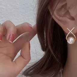 Celestria Artificial Stones Studded Contemporary Shaped Drop Earrings image 3