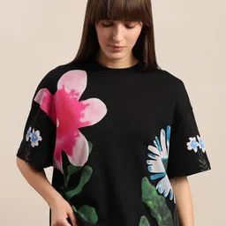 Vero Moda Floral Printed Drop Shoulder Sleeves Pure Cotton T-shirt-picture-21