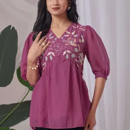 HIALTO Peach Floral Embroidered Top-picture-29