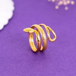 Naitra Gold-Plated Classic Textured Adjustable Finger Ring image 2